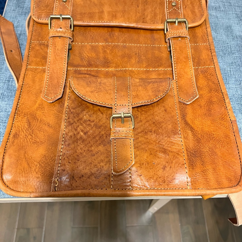 Real Tan Leather backpack fit 15.4 laptop